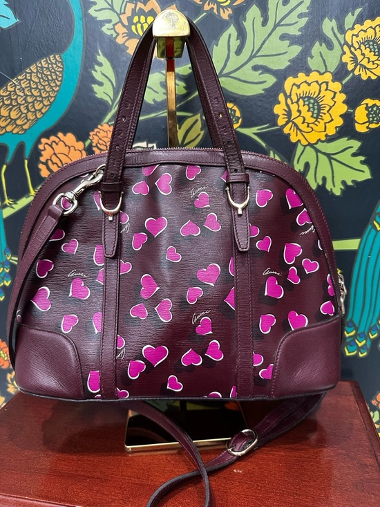 Gucci Heart Print Dome Satchel – Burgundy Leather Trim - Picture 10 of 15